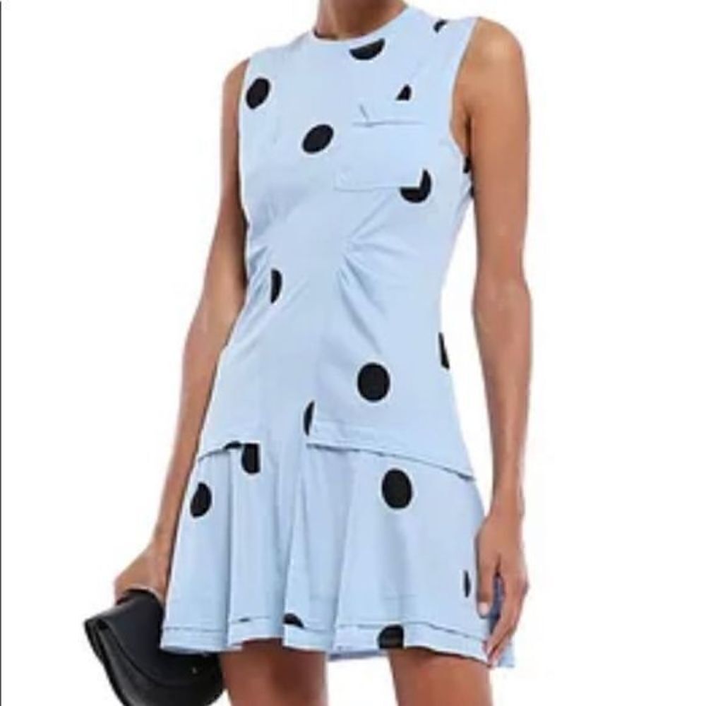 Derek Lam 10 Crosby Large Circles, Sleeveless Dress, Front Pocket, Tiered, Blue